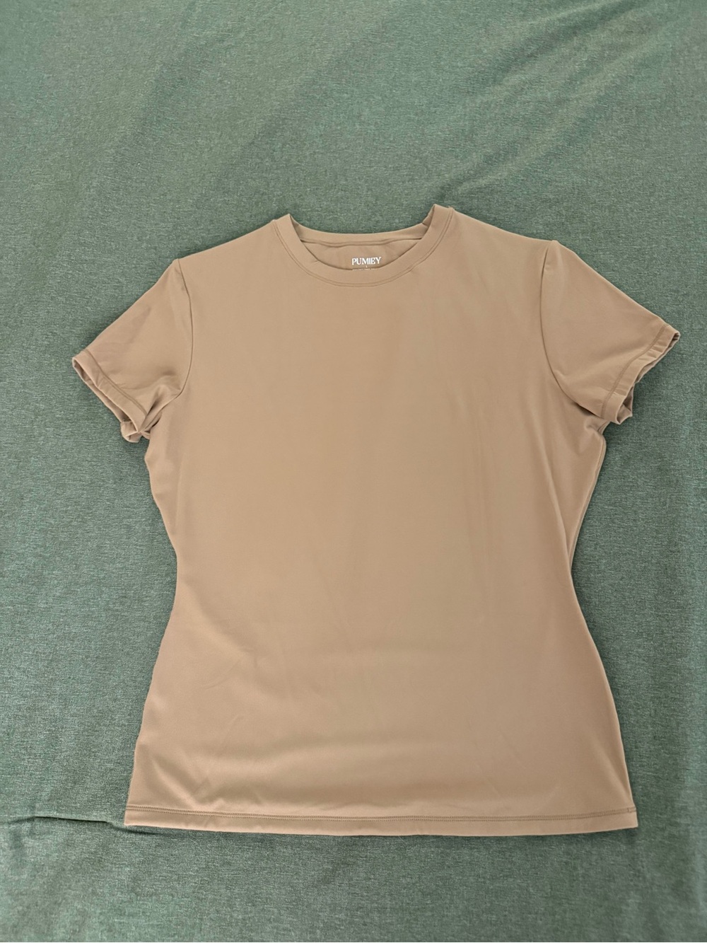 PUMIEY Mocha Double Lined Fitted Short Sleeve Top L NWOT